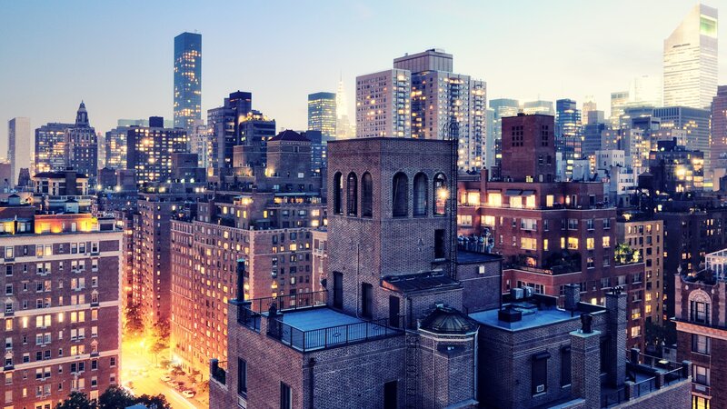 city skyline at dusk