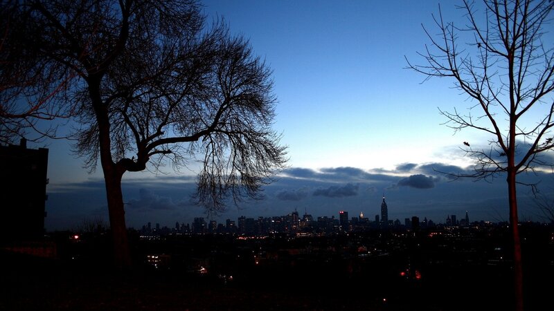 city skyline at dusk