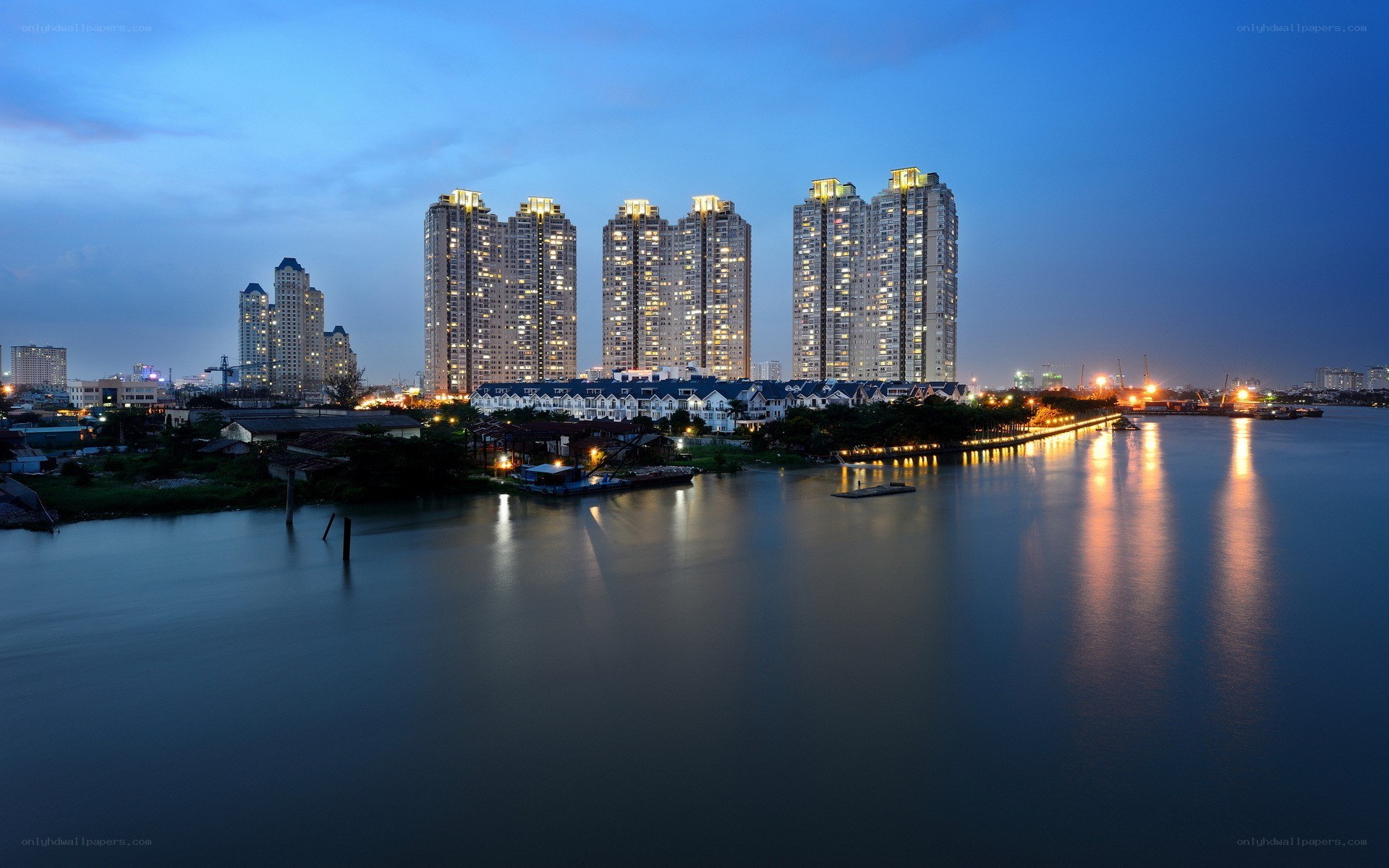 City skyline at dusk