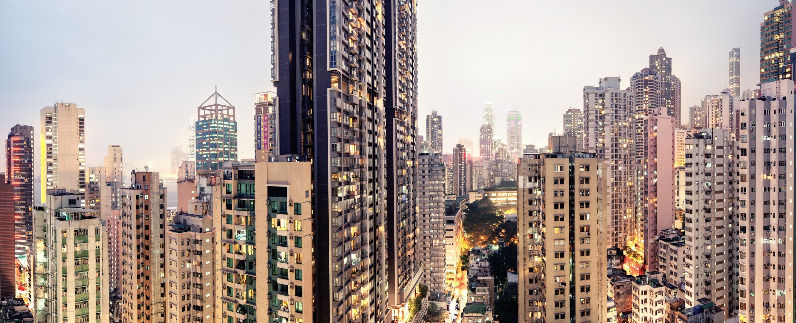 City skyline at dusk