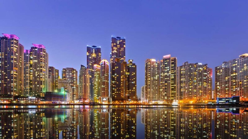 city skyline at dusk