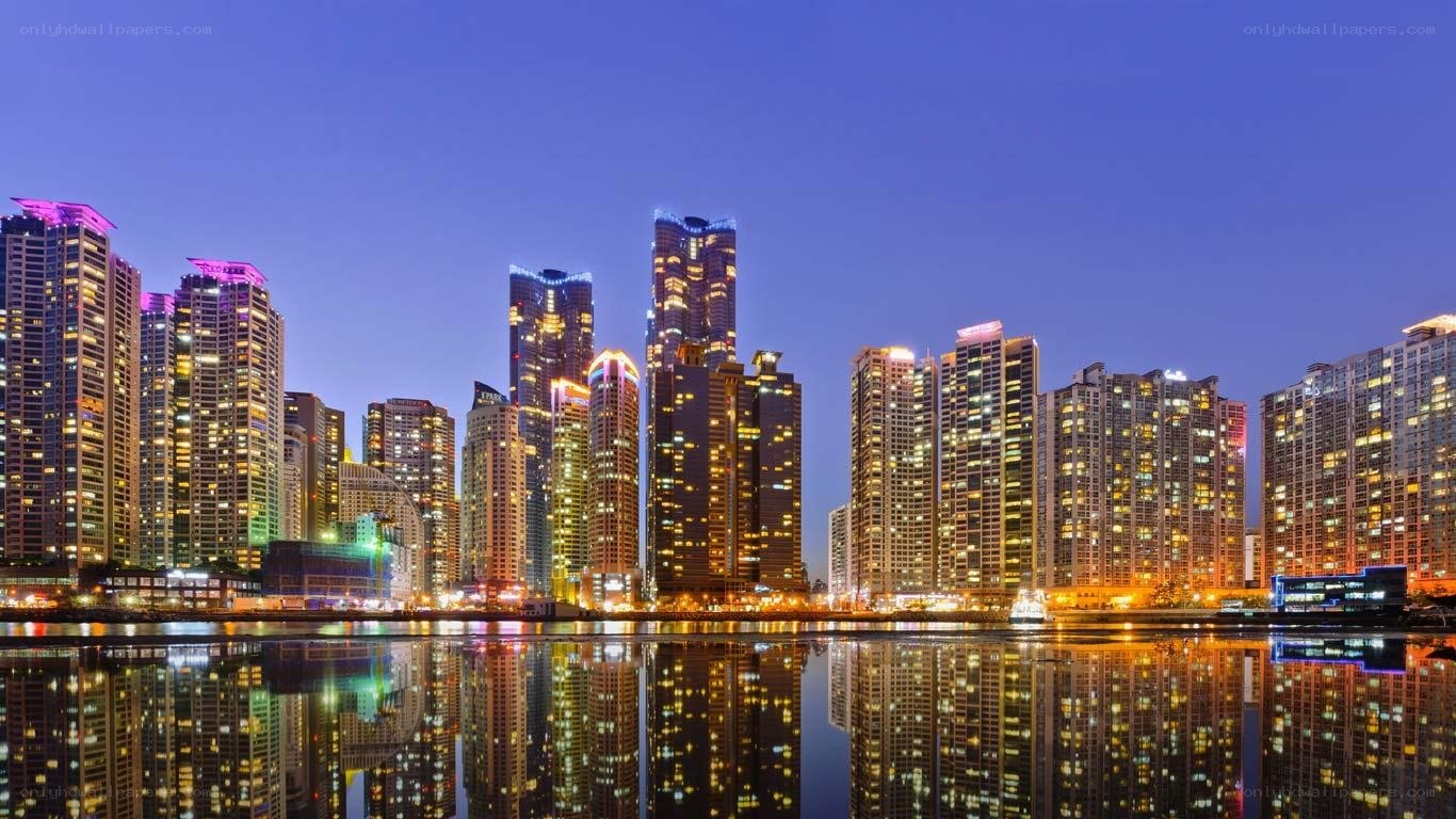 city skyline at dusk