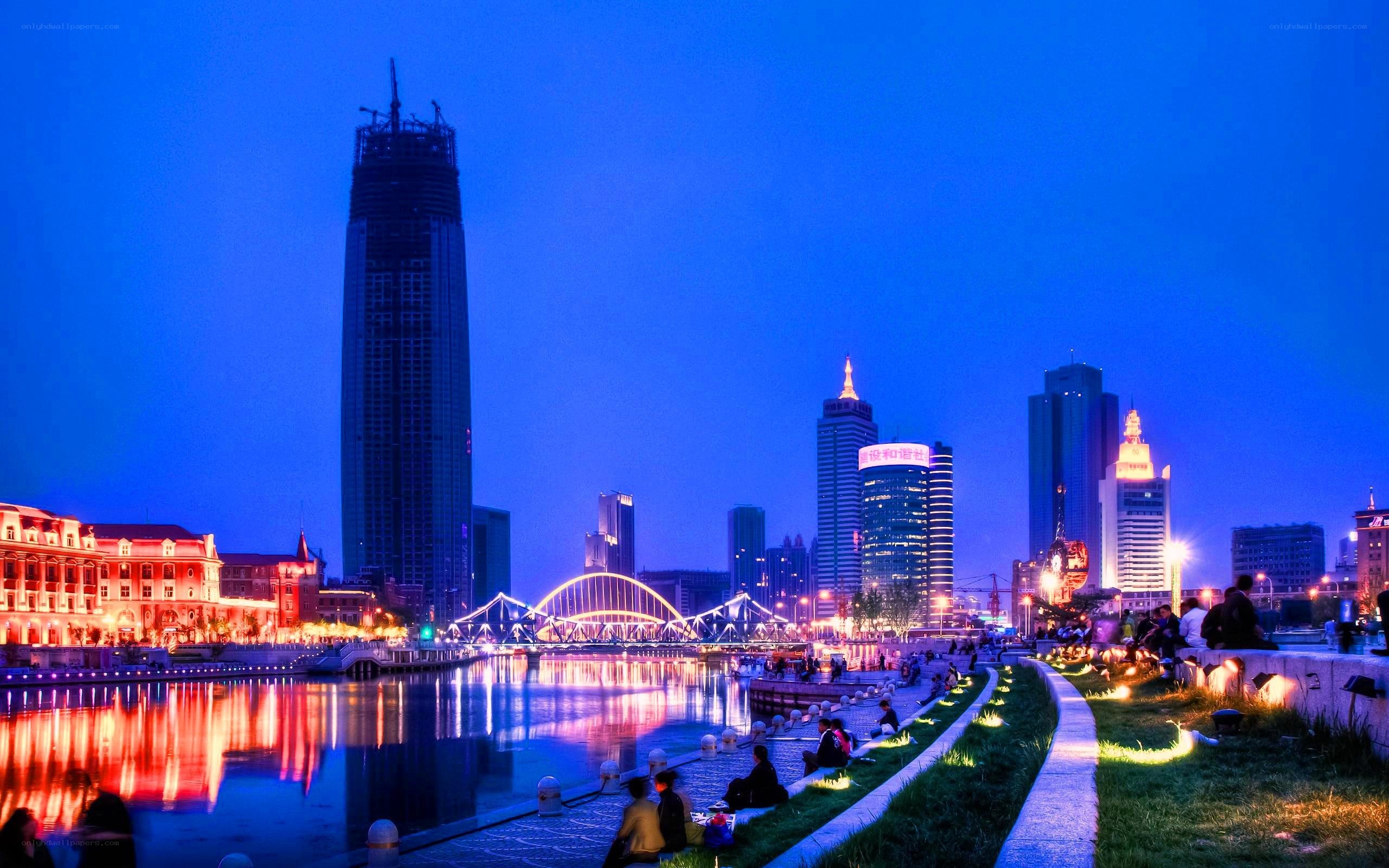 city skyline at dusk