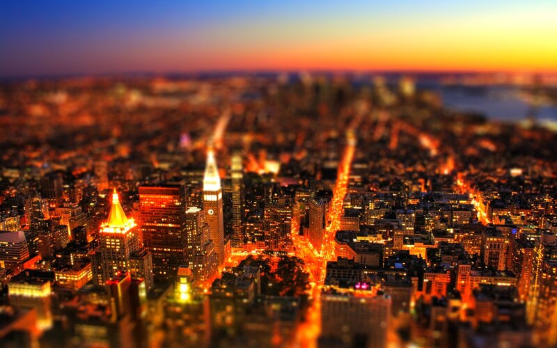city skyline at dusk