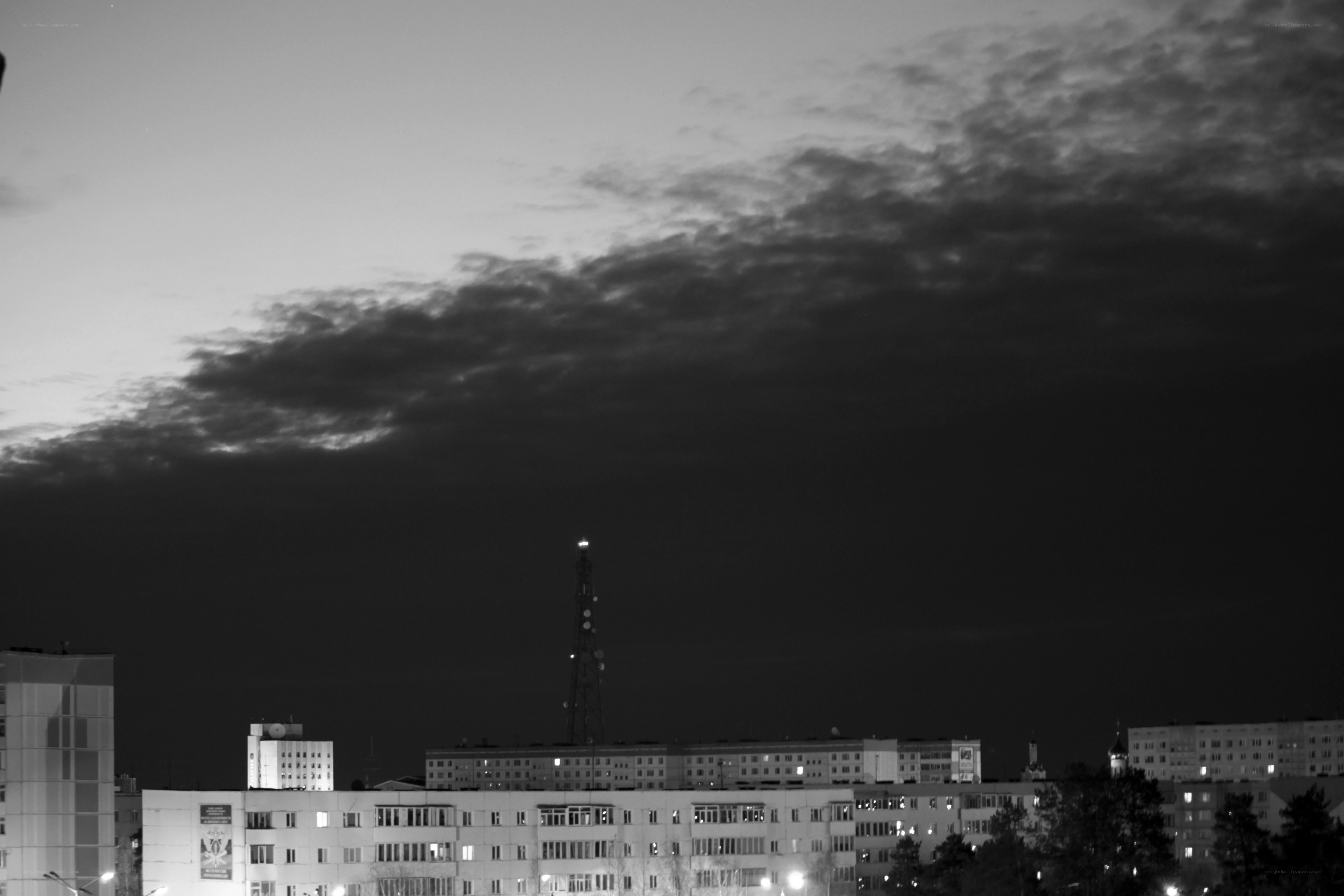 City skyline at dusk