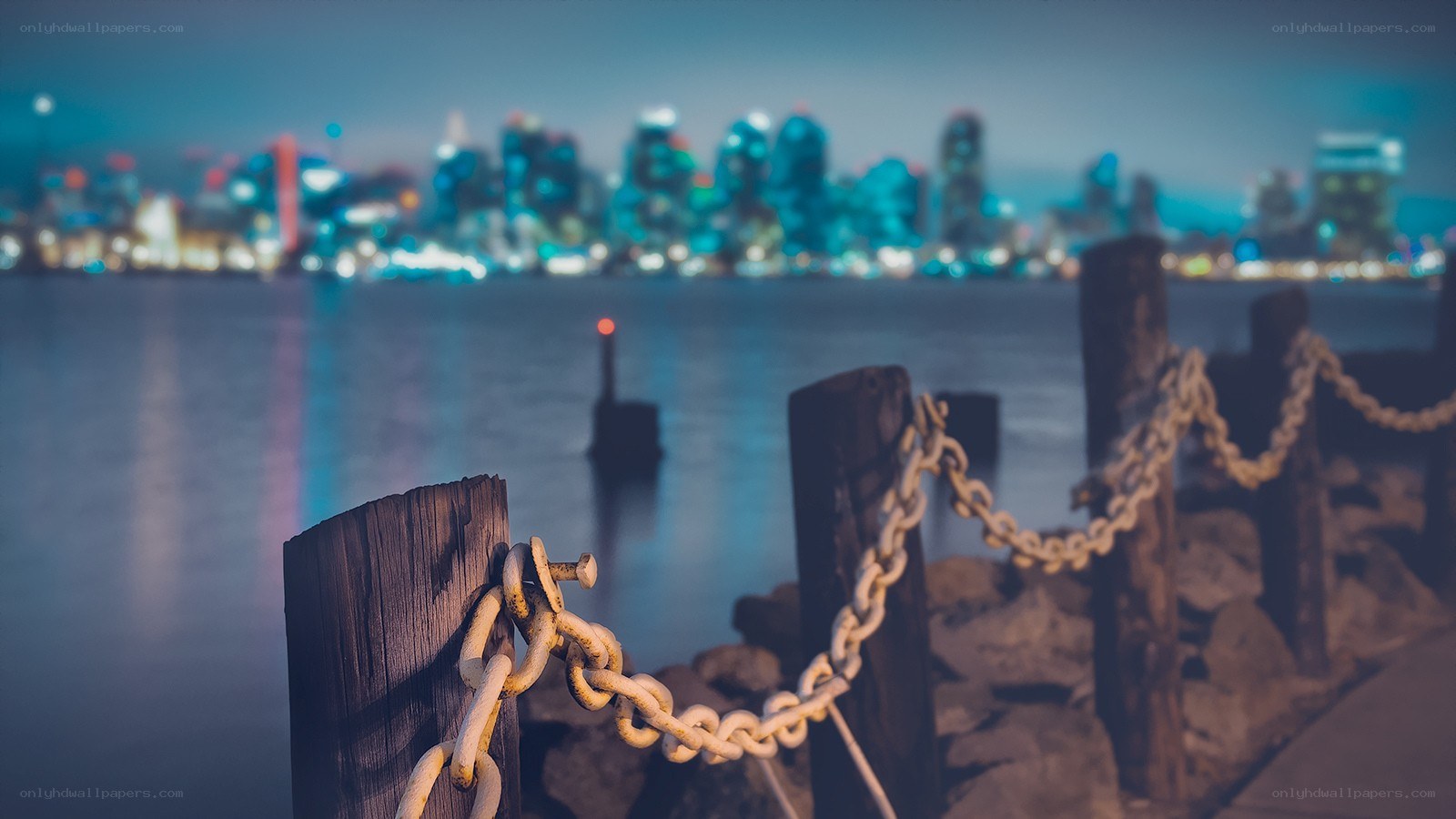 City skyline at dusk