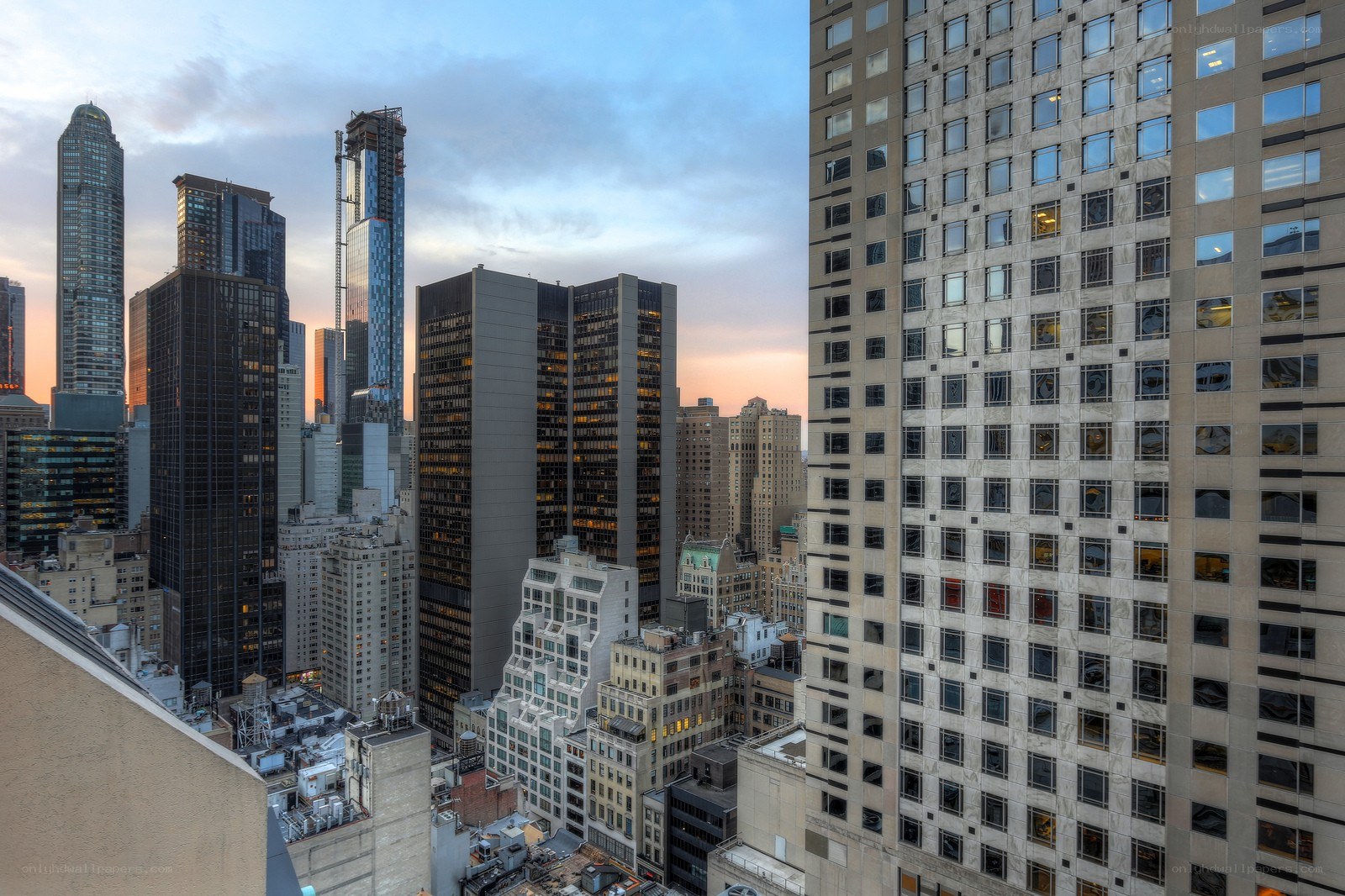City skyline at dusk