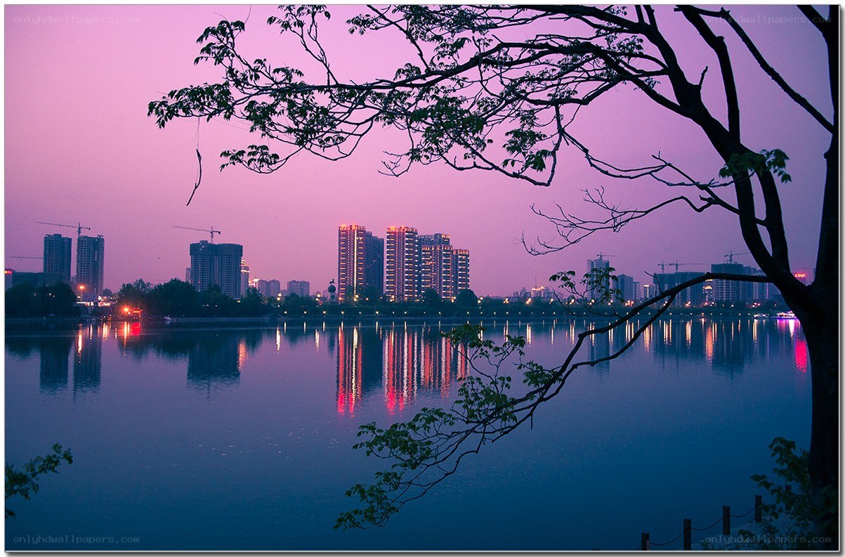 City skyline at dusk
