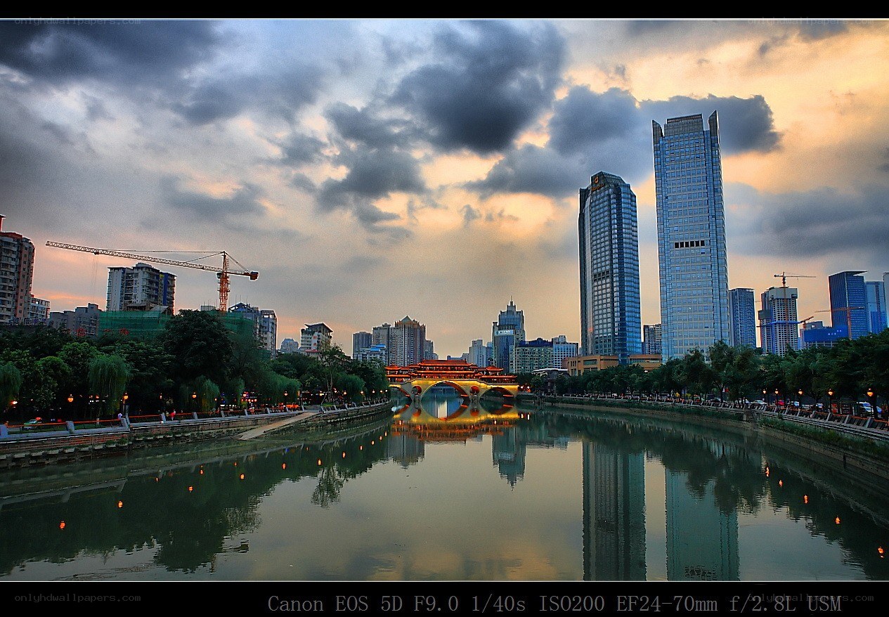 City skyline at dusk