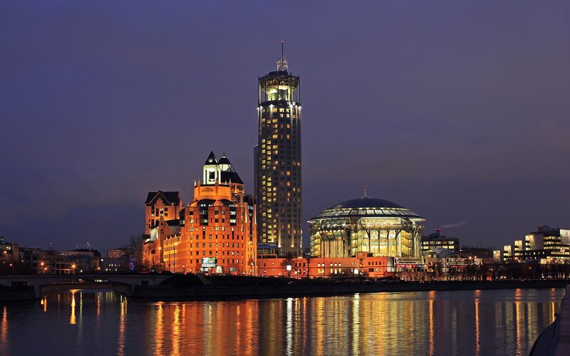 city skyline at dusk