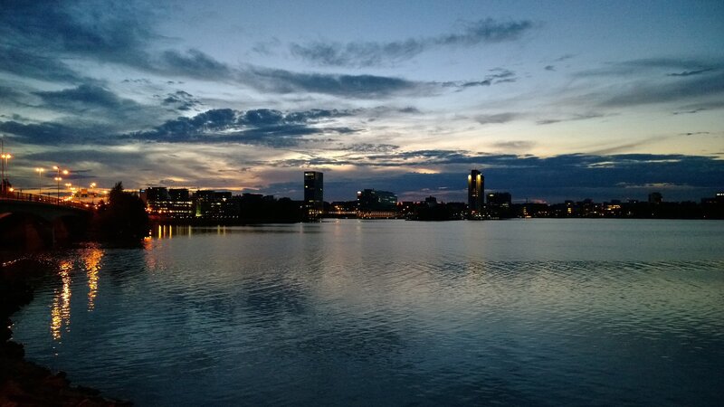 city skyline at dusk