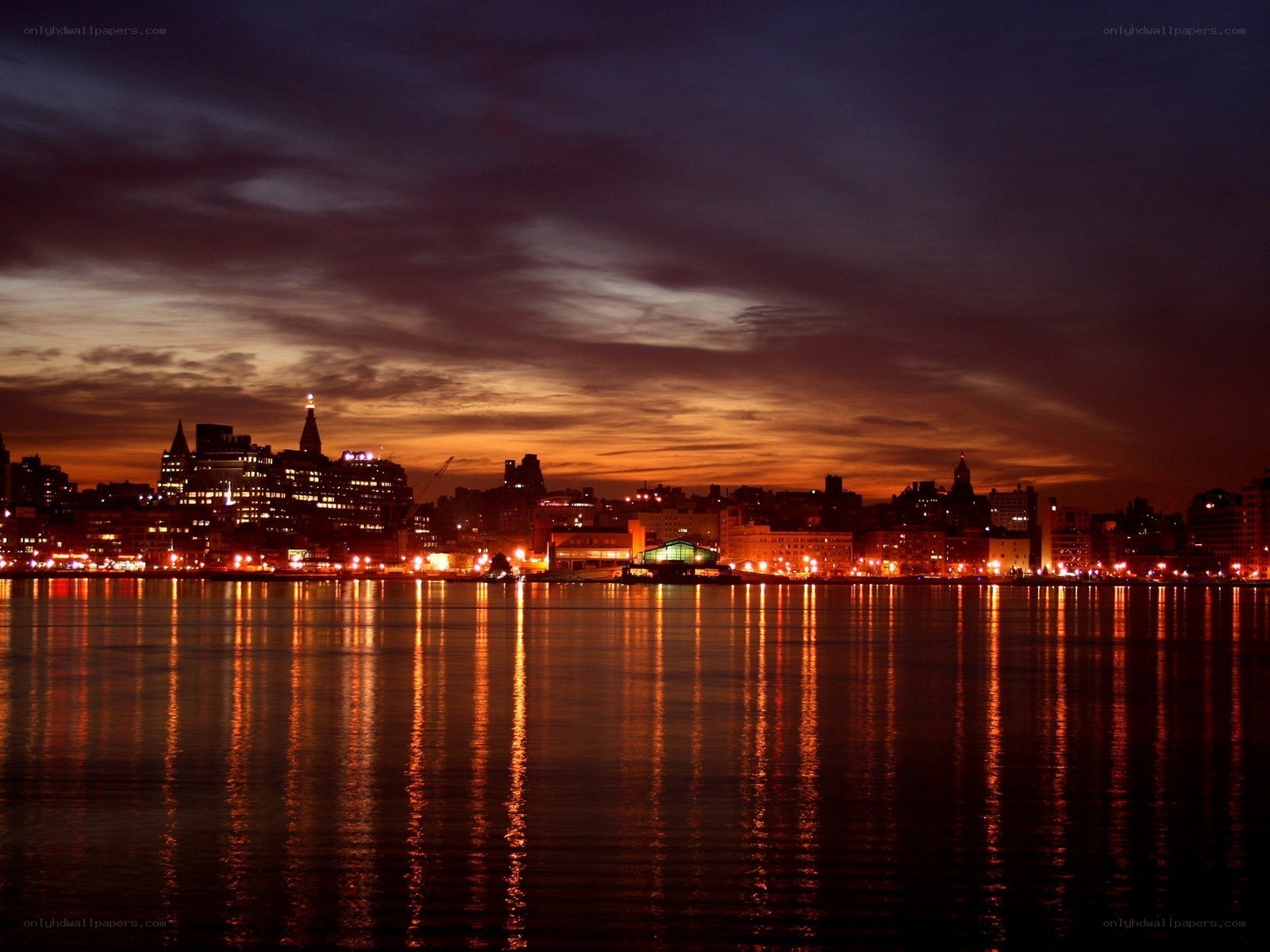 City skyline at dusk