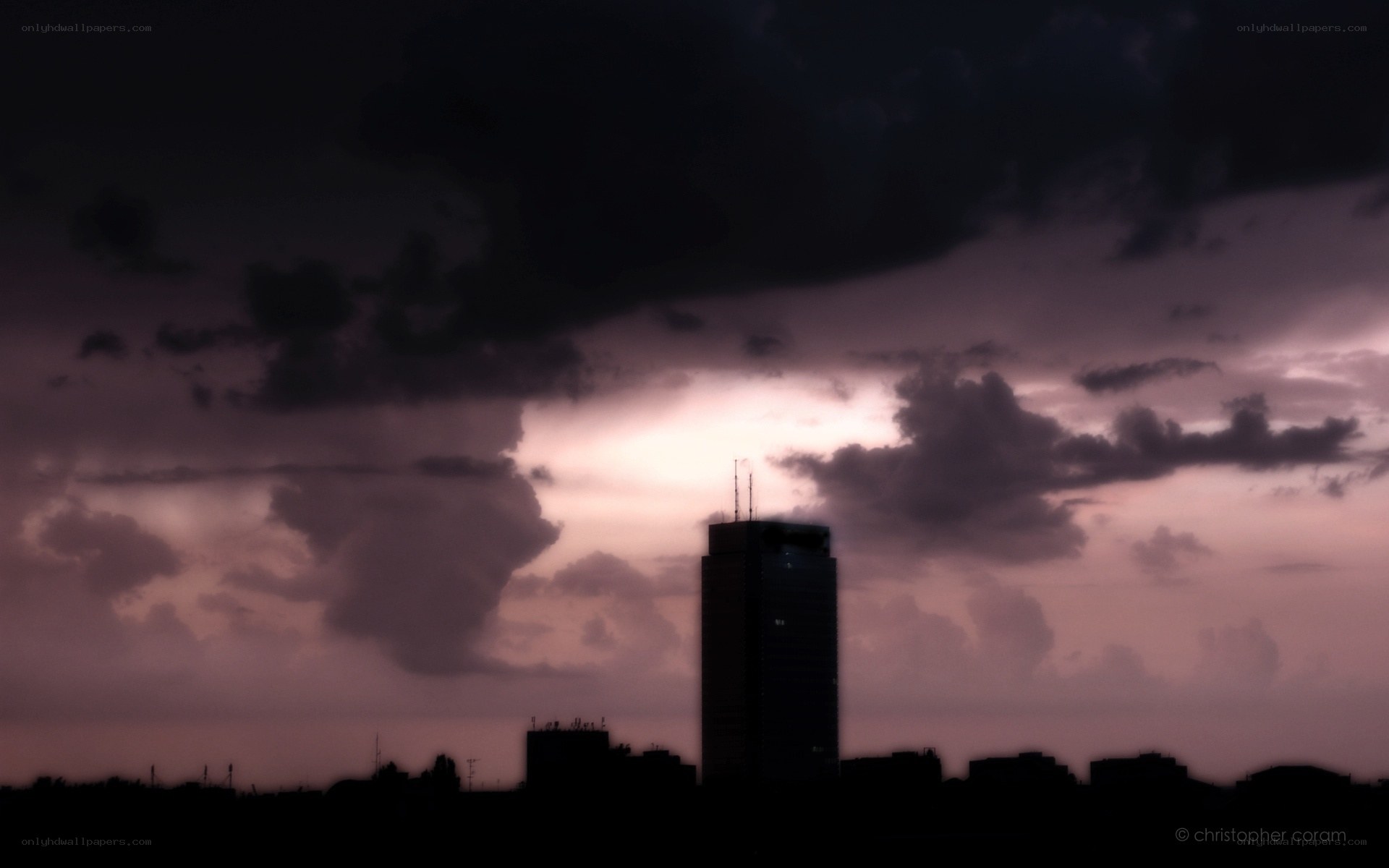 City skyline at dusk