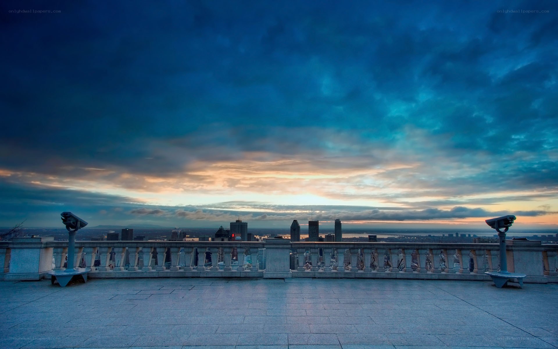 City skyline at dusk