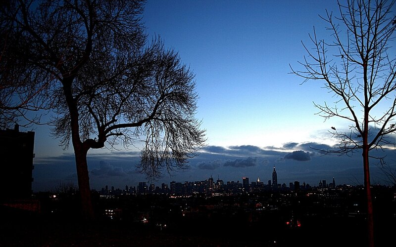 City skyline at dusk