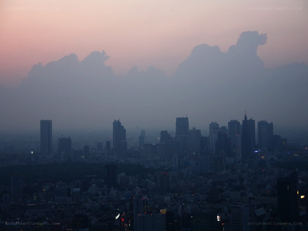 city skyline at dusk