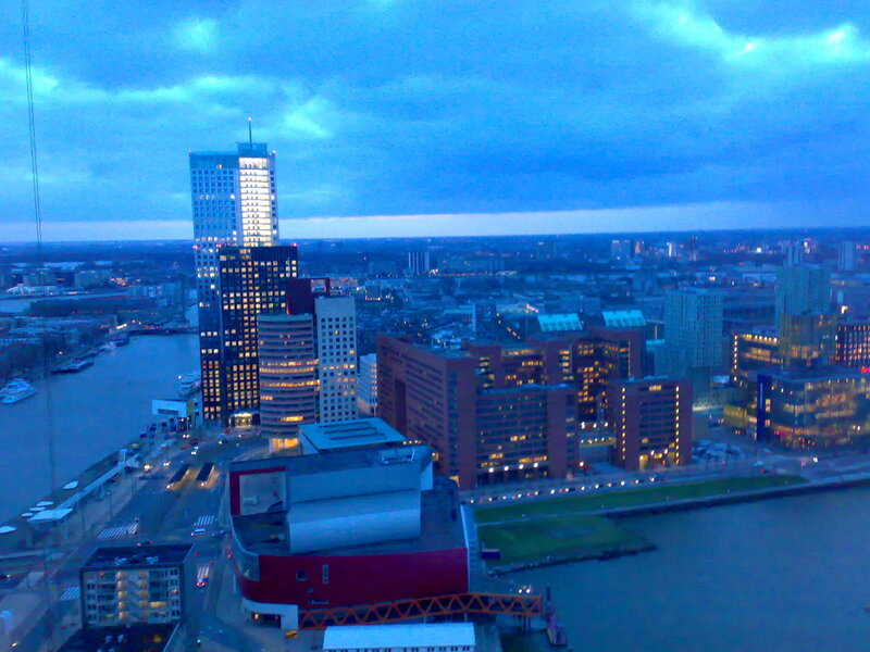 city skyline at dusk