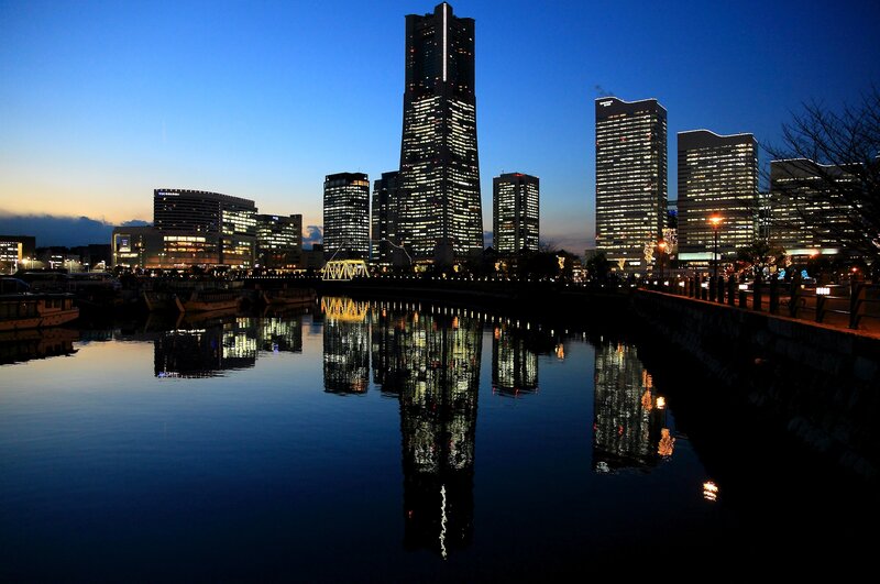 City skyline at dusk
