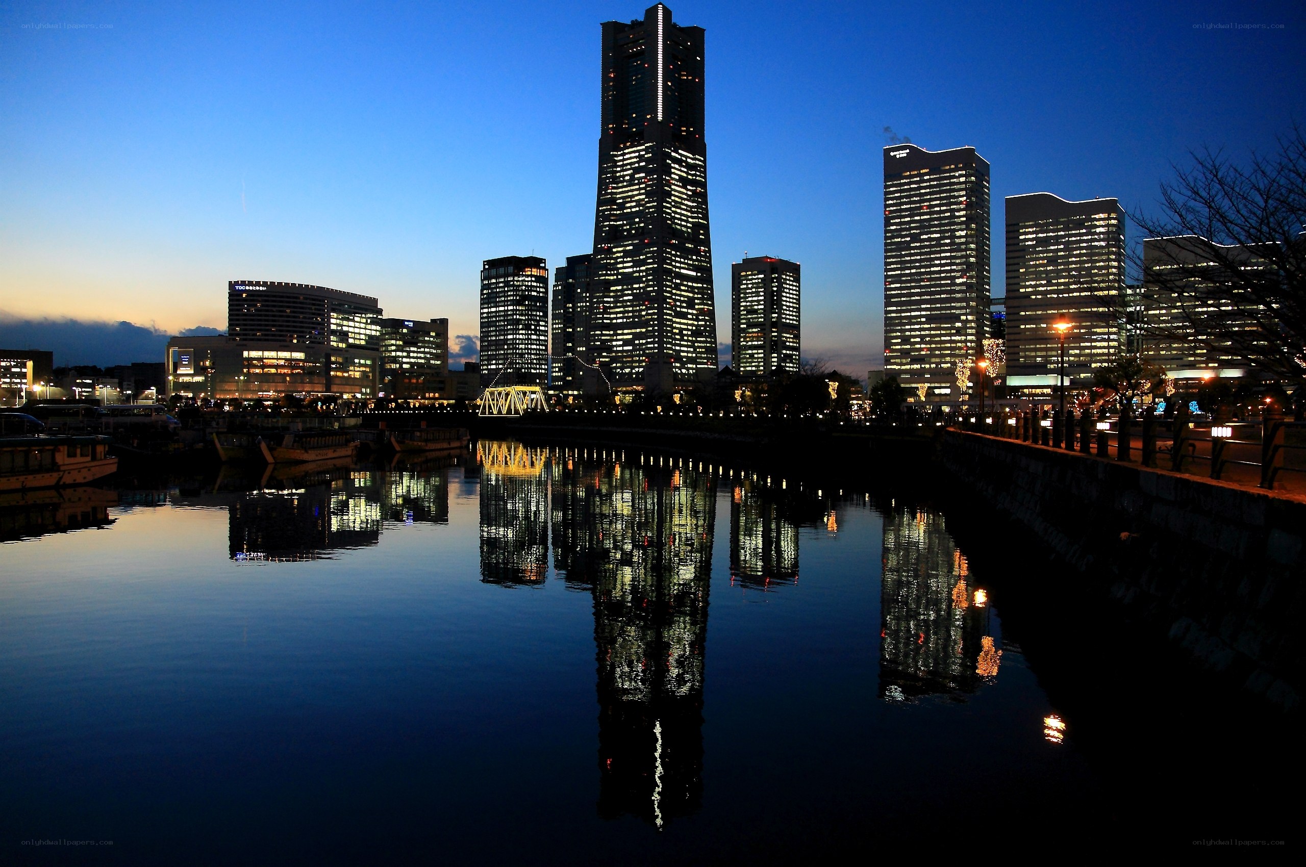 City skyline at dusk