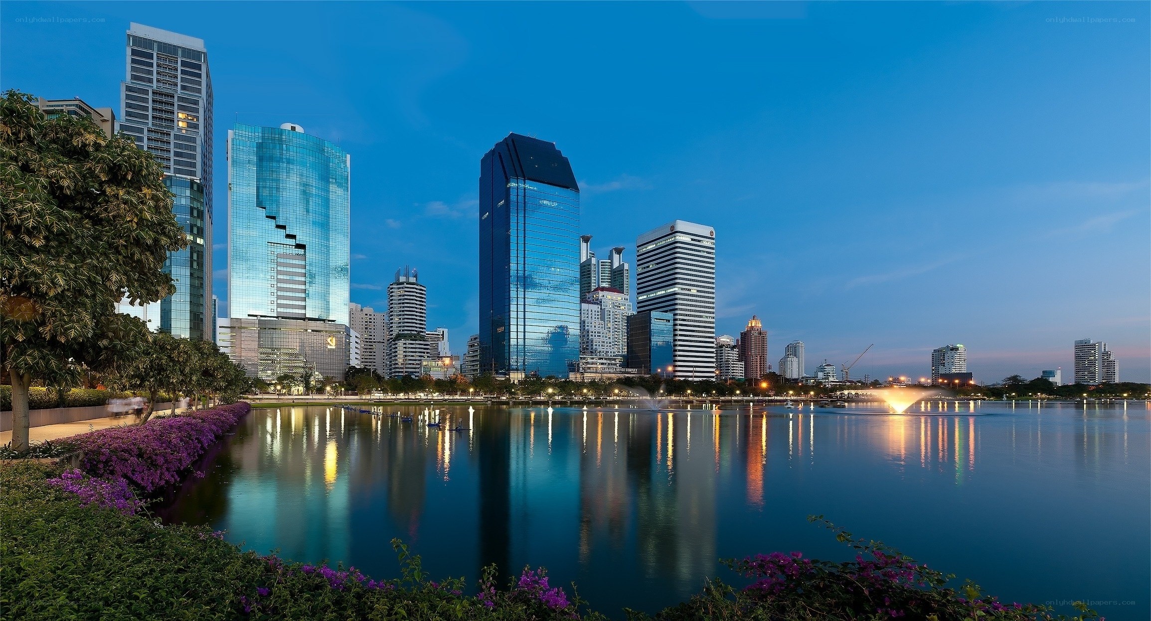 City skyline at dusk