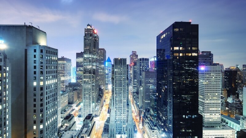 city skyline at dusk