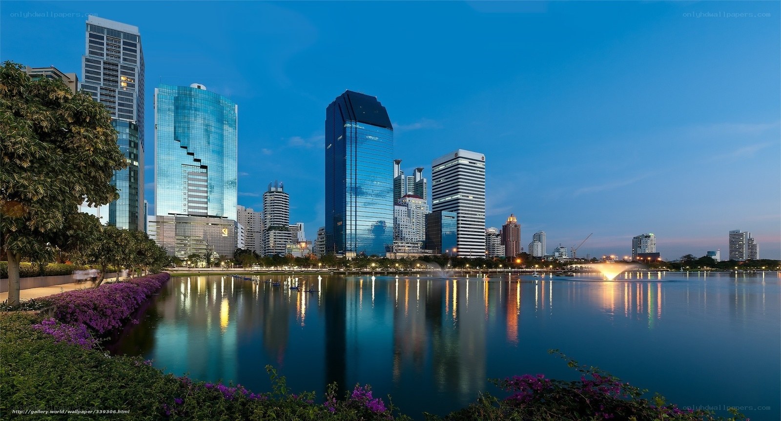 City skyline at dusk