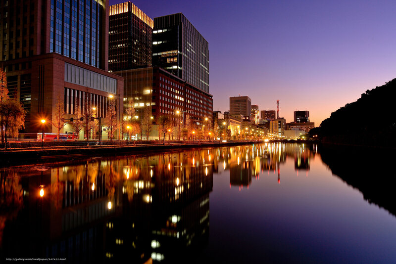 City skyline at dusk