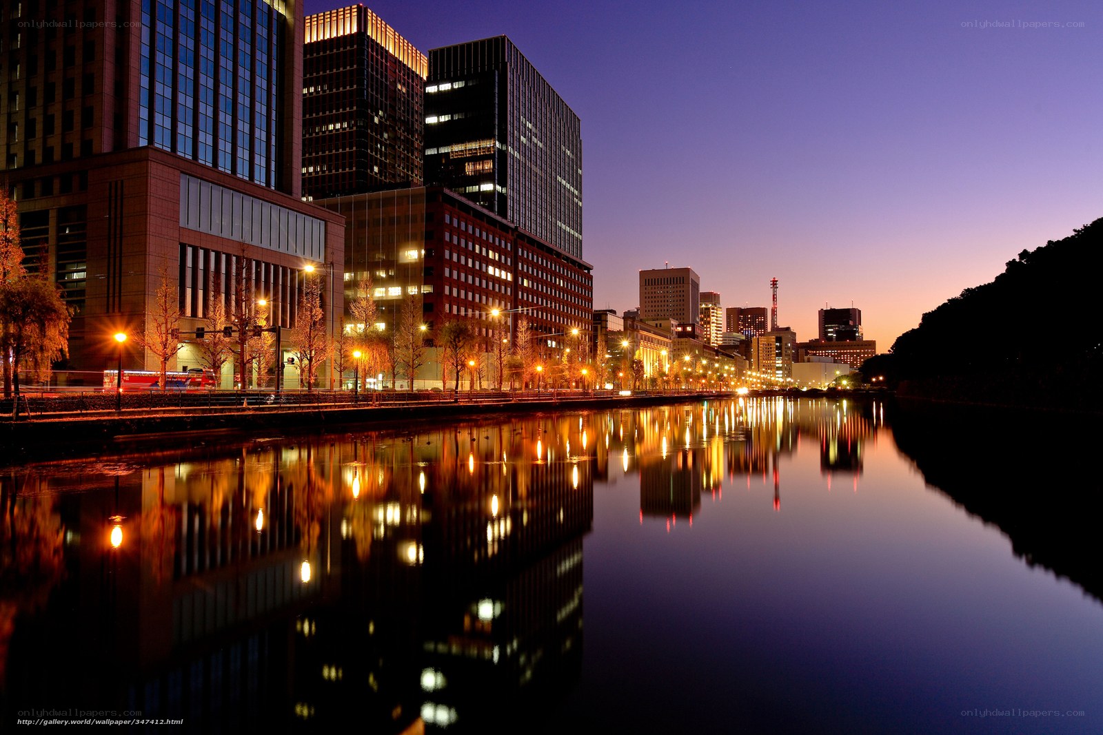 City skyline at dusk