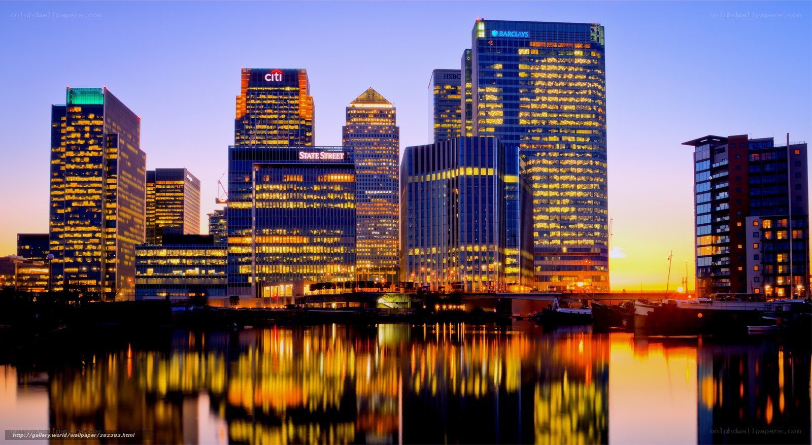City skyline at dusk