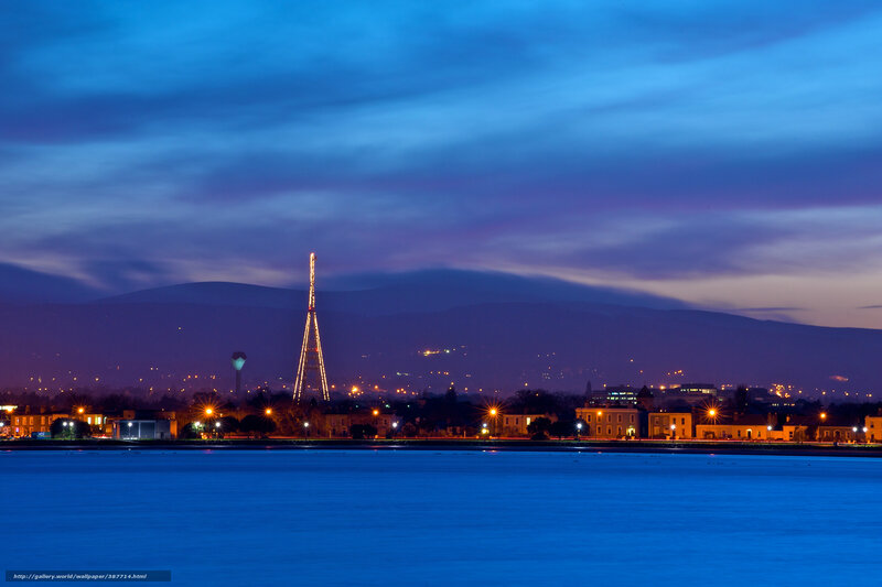 City skyline at dusk