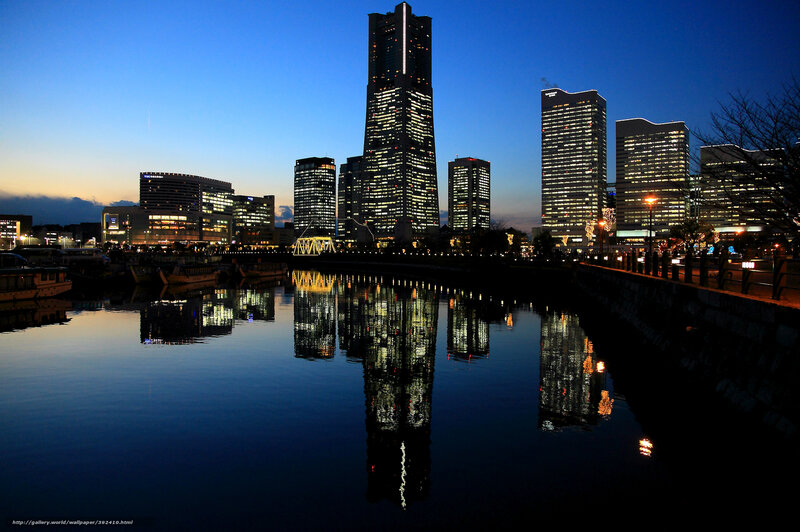 City skyline at dusk