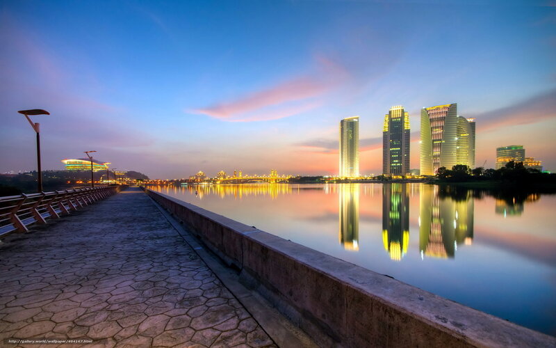 City skyline at dusk