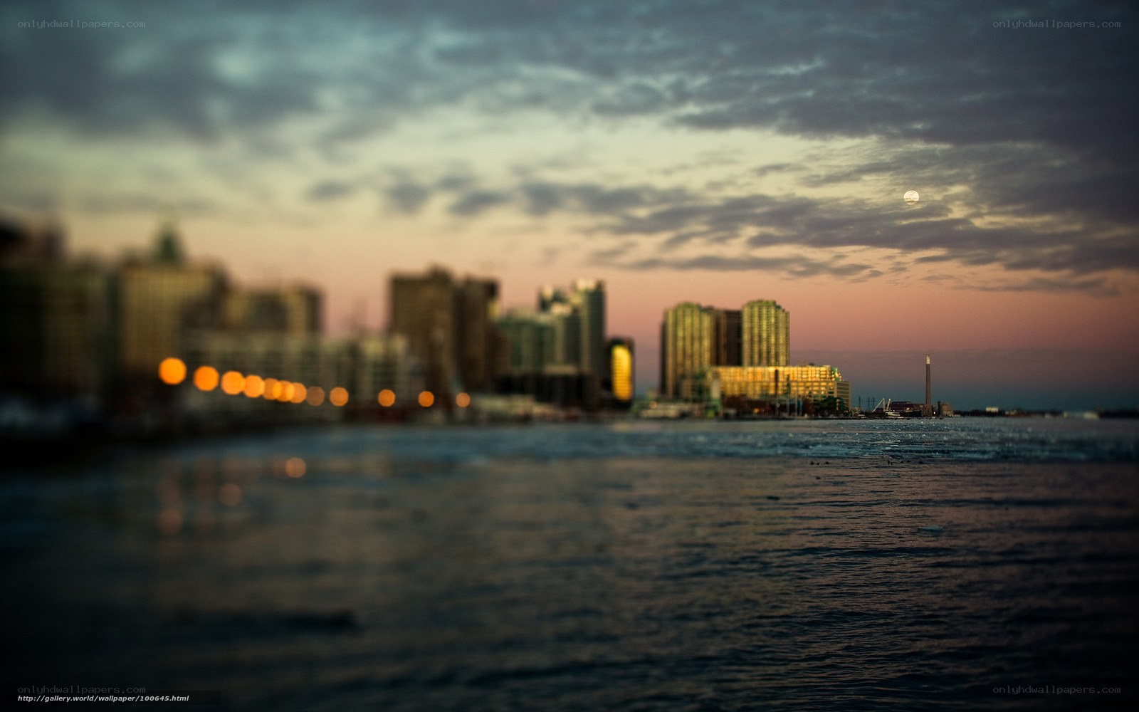 City skyline at dusk