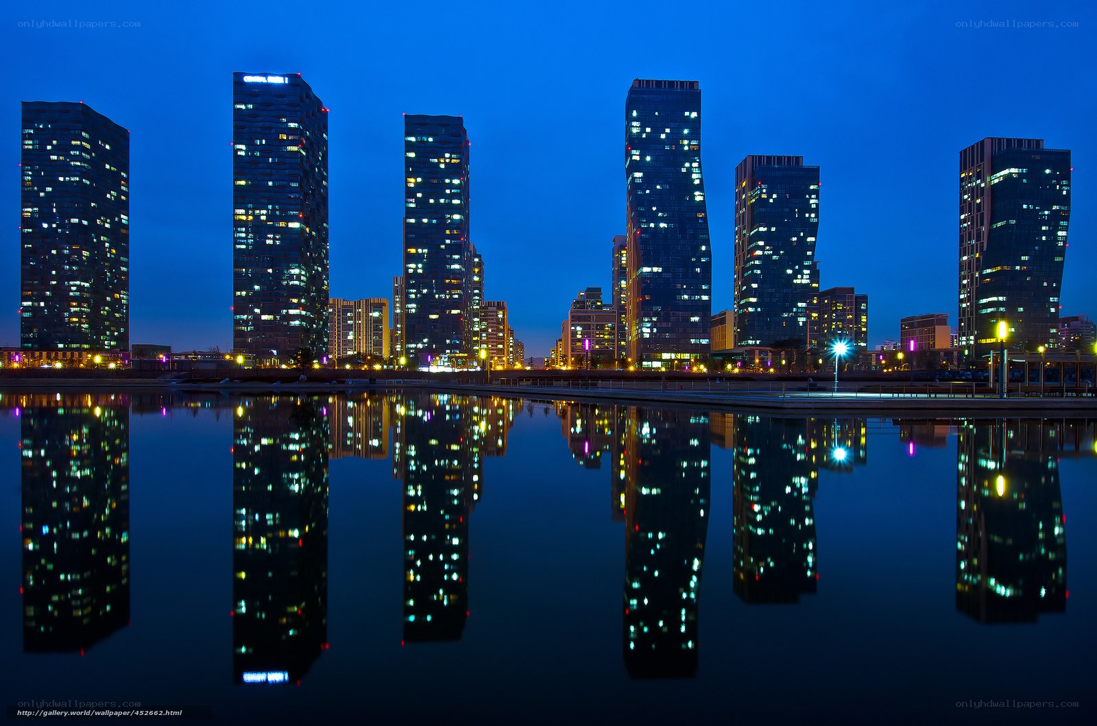 City skyline at dusk