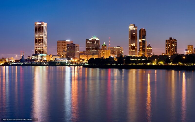 city skyline at dusk