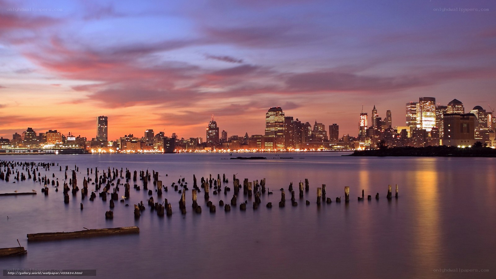 City skyline at dusk