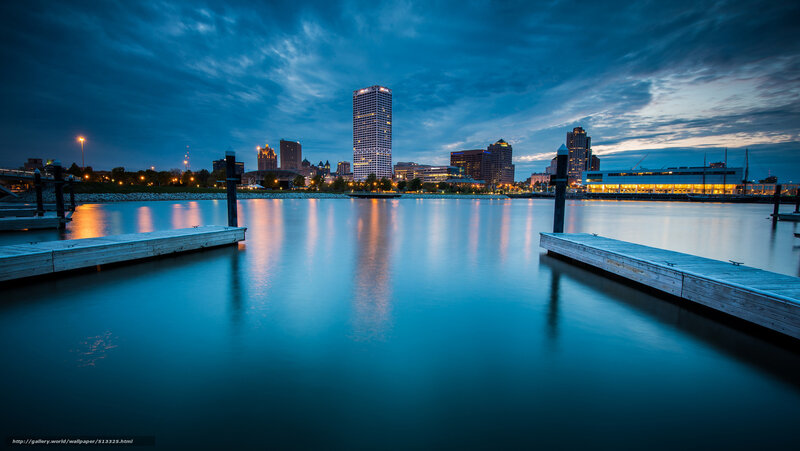 City skyline at dusk