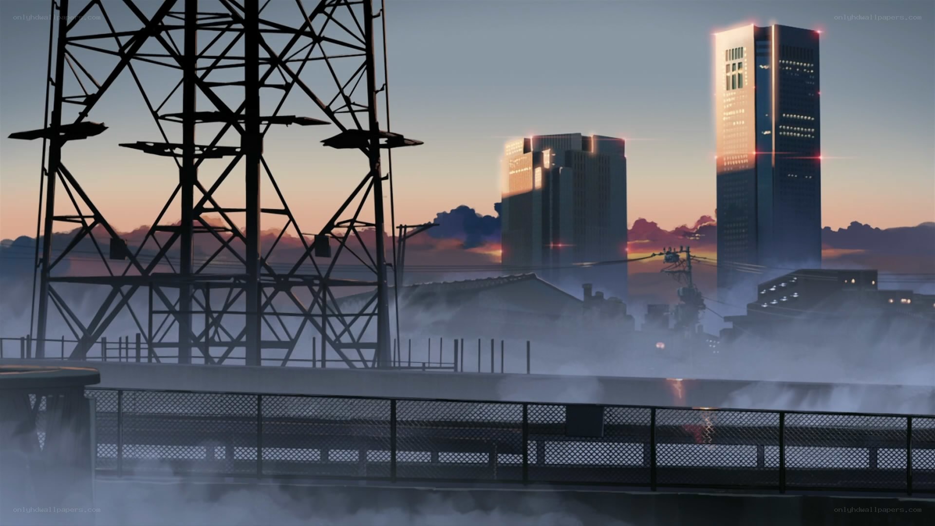 City skyline at dusk