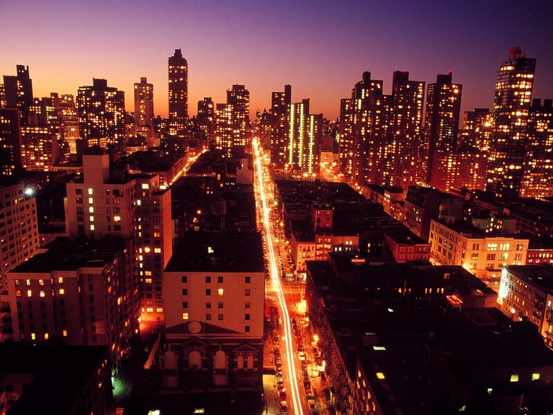 City skyline at dusk