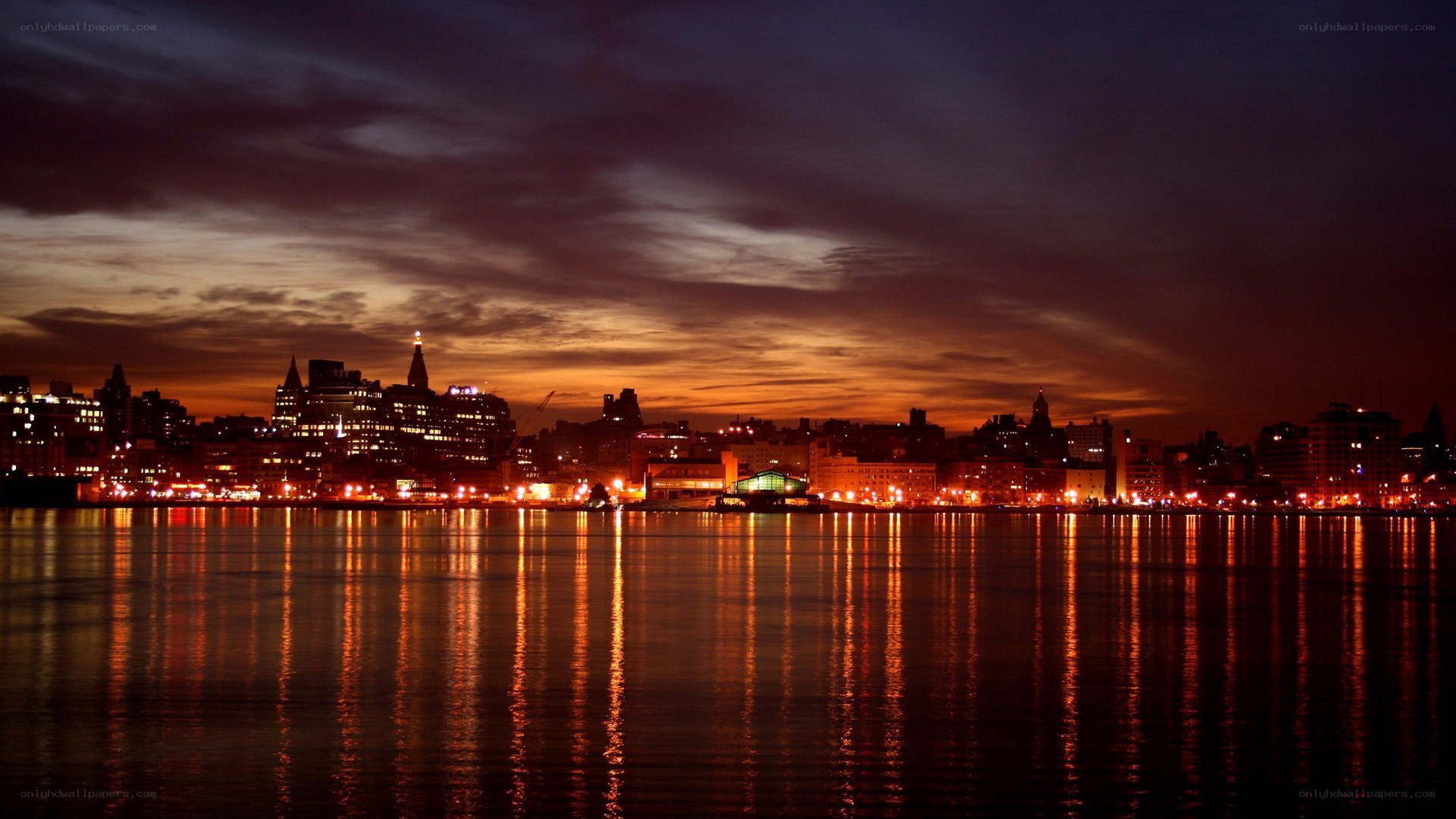 city skyline at dusk