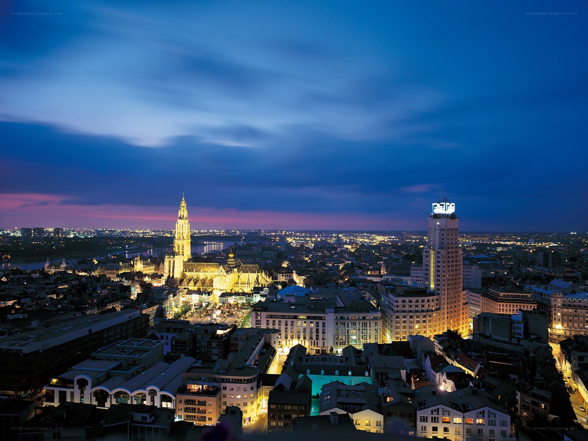 City skyline at dusk