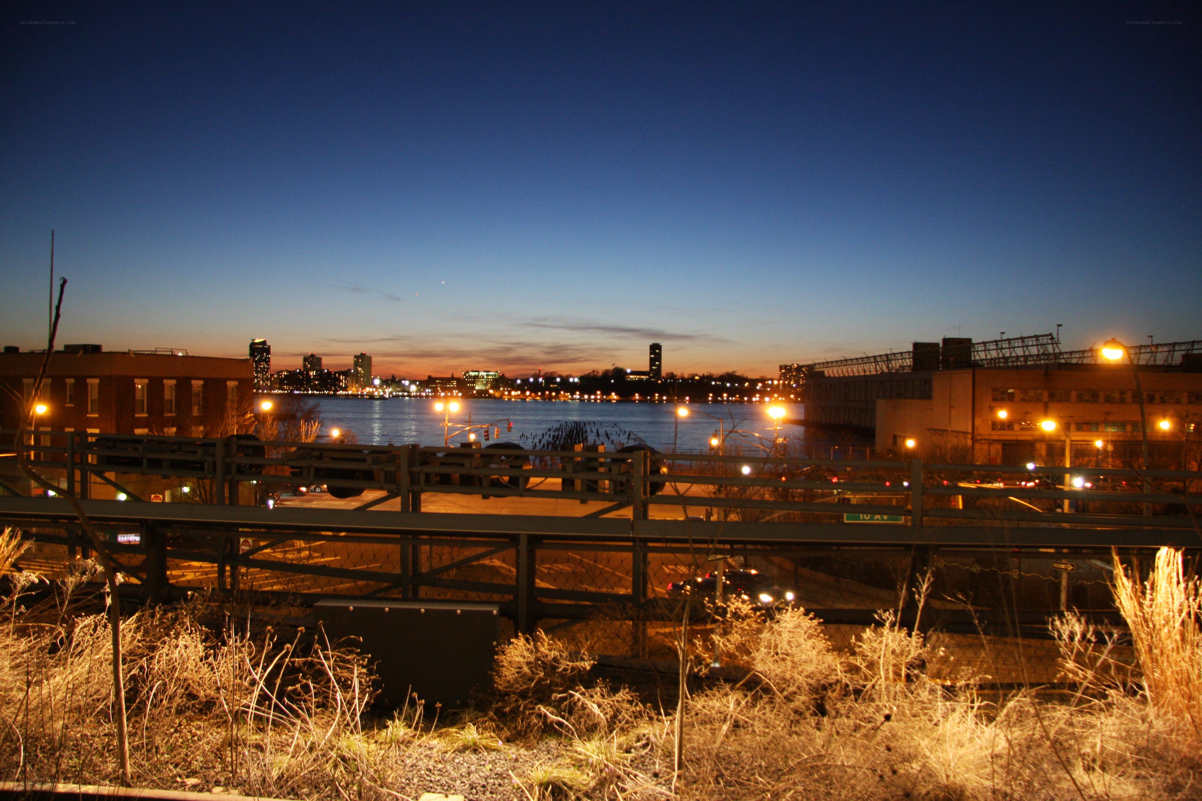 City skyline at dusk