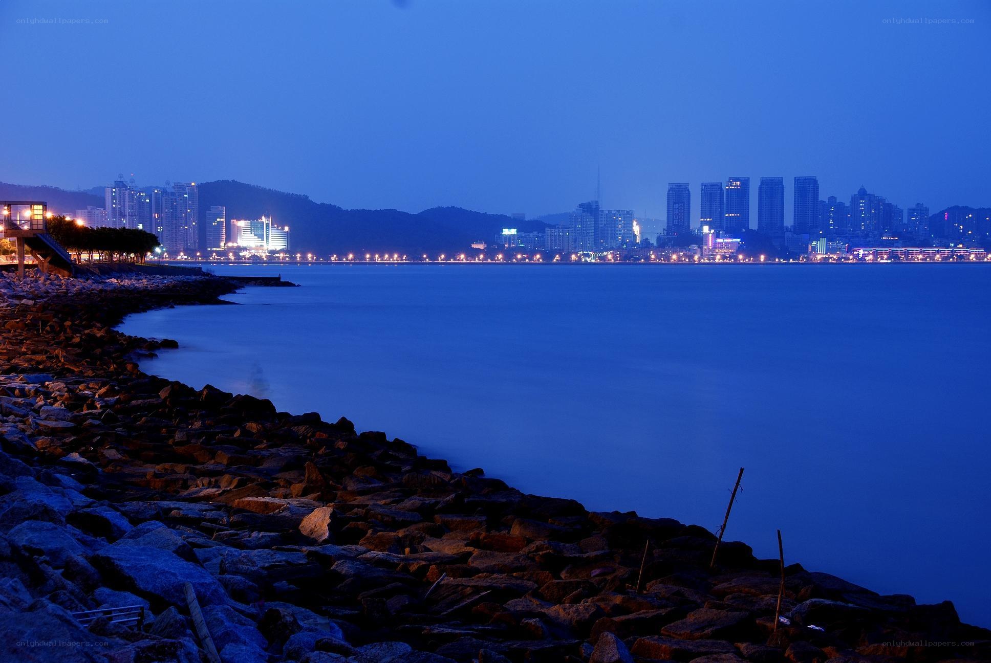City skyline at dusk