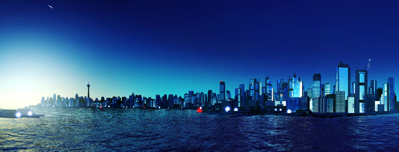 city skyline at dusk