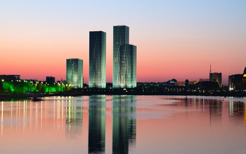 City skyline at dusk
