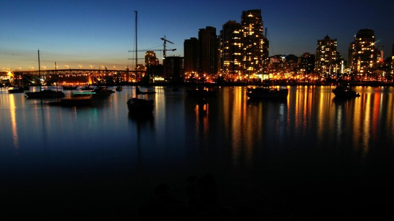city skyline at dusk