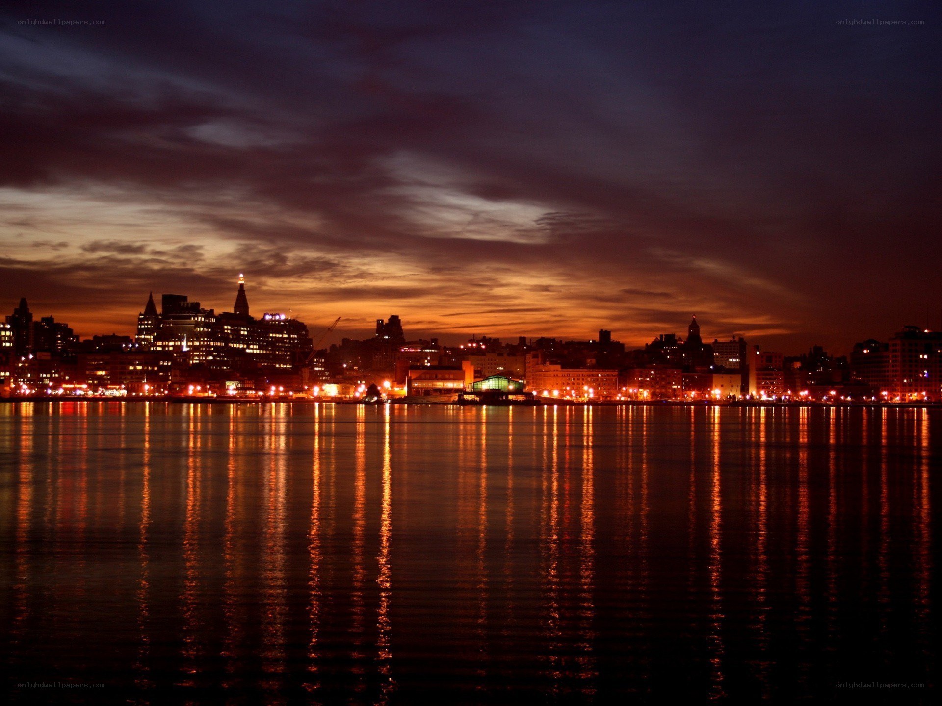 city skyline at dusk