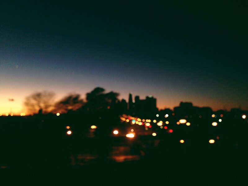 City Skyline at Dusk — Black, Calm, Sunset