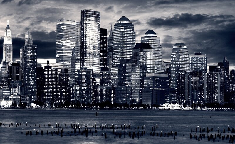 City Skyline at Dusk — Black, Dramatic, Night, Photograph, Skyscrapers