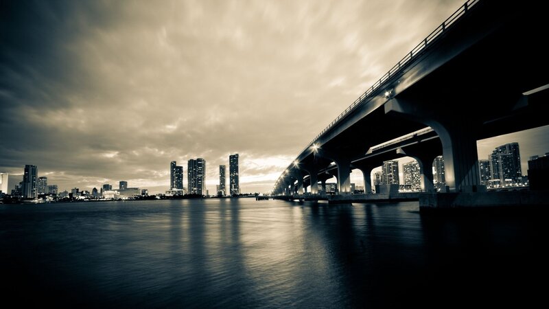 City Skyline at Dusk — Black, Dramatic, Night, Photograph